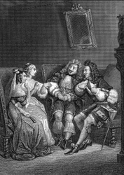 Les précieuses ridicules grabado después de Vernet de “Obras de Jean-Baptiste Poquelin dit Molière (Jean Baptiste Poquelin)