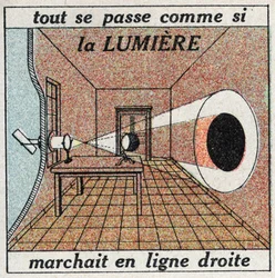 Propagación de la luz: todo sucede como si la luz viajara en línea recta. Ilustración anónima de 1925. Colección privada