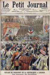 Londres, Gran Bretaña. Viaje del Presidente Loubet. Recepción en el Guildhall por Sir Marcus Samuel. Le Petit Journal, julio de 1903 (grabado)