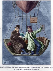 Louis-Joseph Gay-Lussac y Biot haciendo experimentos de física a 4,000 metros de altura - en "Album de la Ciencia; científicos ilustres; Grandes descubrimientos" 1896