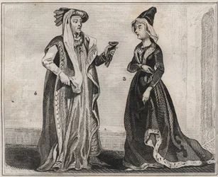 María de Anjou, Reina de Francia (1404-1463) y Felipe III el Bueno, Duque de Borgoña (1396 - 1467) - grabado de 1859 en 