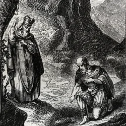 Marcial de Limoges o San Marcial (siglo III) convirtiendo al líder del pueblo celta Lemovices - Grabado de 1846 en 