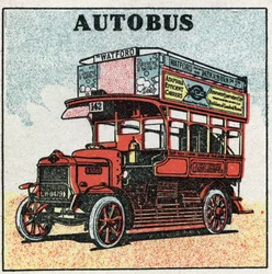 Tracción mecánica: autobús. Ilustración anónima de 1925. Colección privada.