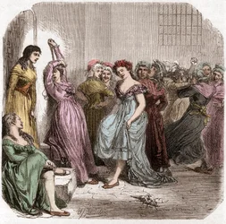 El encarcelamiento de Mme Roland en la prisión de Sainte Pelagie en París - Madame Roland (Manon (Jeanne Marie) Roland Philipon) (1754-1793) durante su detención en Sainte-Pelagie 1793 - Grabado en “Histoire des Girondins” por Alphonse de Lamartine (1790-1