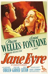 Póster de la película "Jane Eyre" escrita por Charlotte Bronte y dirigida por Robert Stevenson en 1944 con los actores Orson Welles como Edward Rochester y Joan Fontaine como Jane. Colección privada