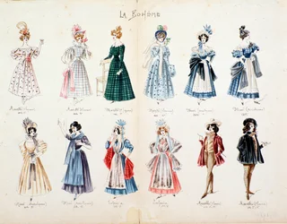 Musetta, Marcello, Mimì, personajes de La bohème, ópera de Puccini
