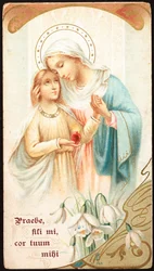 Hijo mío, dame tu corazón. Imagen piadosa. Siglo XX colección privada
