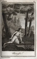 Narciso contemplando su reflejo (Narciso) Grabado de 1819 en 