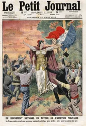 Movimiento Nacional para la Aviación Militar: toda Francia se une en un mismo sentimiento patriótico para mantener el control del aire en manos de nuestro país. Grabado en «Le Petit Journal», el 10/03/1912. Colección privada.