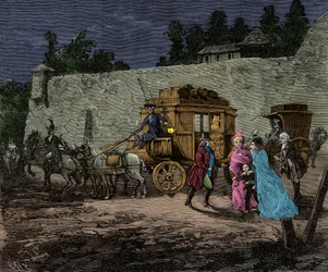 Vuelo nocturno de la familia real a Varennes en 1791, grabado, colección privada