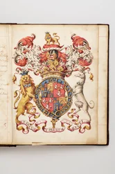 Orden de la Jarretera: Libro de Estatutos que perteneció a Charles Fitzroy, Duque de Grafton - Manuscrito en acuarela, principios del siglo XVIII