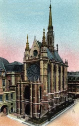 París: vista exterior de la Sainte Chapelle (Sainte-Chapelle) (siglo XIII, arquitectura gótica). Fotografía de 1920 en Álbum Artístico de la ciudad de París. Colección privada