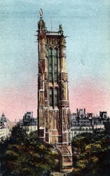 París: la Torre Saint Jacques (Saint-Jacques) realizada en 1523. Fotografía de 1920 en 