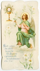 Imagen piadosa: Un ángel sosteniendo un lirio (grabado)