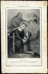 Imagen piadosa: Santa infancia cristiana, o la oración de los verdaderos hijos de María, por San Francisco de Sales. Tarjeta dentada. Colección privada