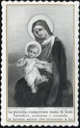 Imagen piadosa: Jesús niño en los brazos de su madre María