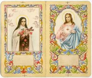 Imagen piadosa: Santa Teresa del Niño Jesús y Jesús con el Sagrado Corazón