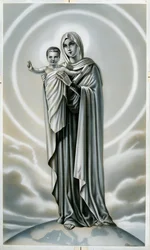 Imagen piadosa: Virgen y niño (grabado)