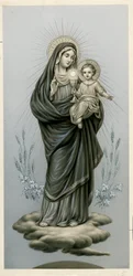 Imagen piadosa: Virgen y niño con el Santísimo Sacramento