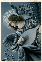 Imagen piadosa: un ángel músico después del fresco de Melozzo da Forli (impresión)