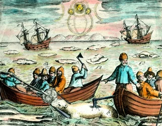 Escena de caza de osos polares en Canadá. Grabado del siglo XVIII. Colección privada