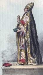 El papa Bonifacio VIII (1235-1303) - Bonifacio VIII (Bonifacius o Bonifacio) (1294-1303) - grabado de «Usi e Costumi di Tutti i Popoli dell
