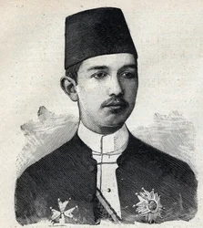 Retrato de Abbas II Pasha (1874-1944), Vice Rey de Egipto. Grabado en 