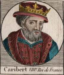Retrato de Cariberto, Rey de los Francos (561-567) - Cariberto o Chariberto (d.567) Rey de los Francos - grabado de 