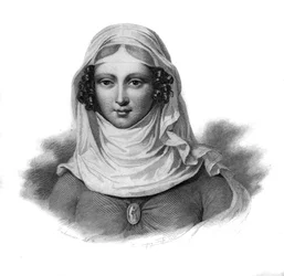 Retrato de Clemence Isaure, dama de Toulouse que habría vivido en el siglo XIV en “Retratos e historia de los hombres útiles: hombres y mujeres de todos los países y de todas las condiciones, que han adquirido derechos a la reconaissance des hommes” public