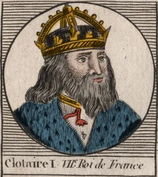 Retrato de Clotario I (497-561), Rey de Neustria y Rey de los Francos - Clotario I, Rey de los Francos - grabado de 