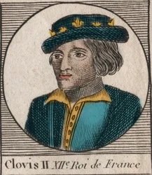 Retrato de Clodoveo II, Rey de los Francos (c.633-657) - Clodoveo II (c.634-657), rey merovingio de Neustria y Borgoña (639-657) - grabado de 
