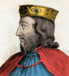 Retrato de Clodoveo I (466-511), Rey de los Francos. Grabado del siglo XIX. Milanés