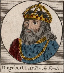 Retrato de Dagoberto, Rey de los Francos de 628 a 638 - Dagoberto (605-39) Rey de los Francos - Grabado de “Instrucción sobre la Historia de Francia” por Charles Constant Le Tellier 1821