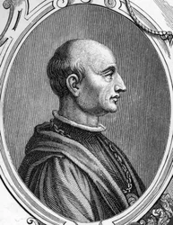 Retrato de Gentile Bellini (1429-1507), pintor italiano. Grabado de 1859 en “las galerías de Europa - Italia” por Armengaud.