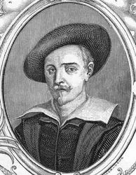 Retrato de Guido Reni (1575-1642). Pintor italiano. Grabado de 1859 en “The galleries of Europe - Italy” por Armengaud. Colección privada.