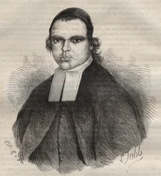 Retrato de Louis Bonafous, en religión hermano Léotade, acusado de violación y asesinato. Murió en el presidio de Tolón el 27 de ene. de 1850. Grabado en «Histoire des bagnes depuis leur création à nos jours» (1877) de Pierre Zaccone (1817-1895) (Colonia