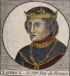 Retrato de Luis X el Obstinado (1289 - 1316), Rey de Francia - Luis X (1289-1316) el Obstinado, Rey de Francia y Navarra - grabado de “Instruction sur l
