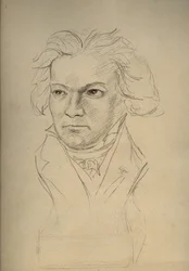 Retrato de Ludwig van Beethoven (1770-1827) compositor alemán - dibujo anónimo de principios del siglo XX - Colección privada