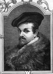 Retrato de Pier Francesco Mazzucchelli, conocido como il Morazzone (1573-1626) pintor italiano. Grabado de 1859 en “las galerías de Europa - Italia” de Armandaud. Colección privada.