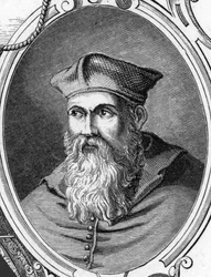 Retrato de Sebastiano Luciani llamado Sebastiano del Piombo (1485-1547) pintor italiano. Grabado de 1859 en “las galerías de Europa - Italia” por Armandaud. Colección privada.