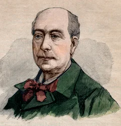 Retrato de Theodore de Banville (1823-1891), poeta francés. Grabado en “Le petit Parisien” de 1891. Colección privada.