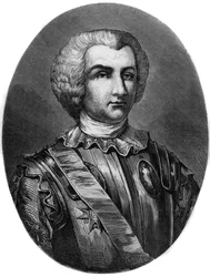 Retrato de Thomas Arthur (1702-66) Conde de Lally - Retrato del Marqués Thomas Arthur, Barón de Tollendal, Conde de Lally (1702-1766), General francés de origen irlandés - Grabado de 1863 en "Le Livre Rouge - Historia De La Horca en Francia" por Dupray de 