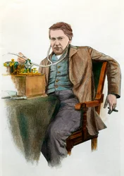 Retrato de Thomas Edison (1847-1931), físico estadounidense. Grabado alrededor de 1900. Colección privada