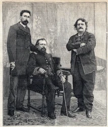 Retrato de los tres "Académicos": Marius Tournade, Achille Le Roy y Maxime Lisbon (1839-1905) que querían ridiculizar a la Academia Francesa. Grabado en "Le Petit Parisien" el 4/06/1893
