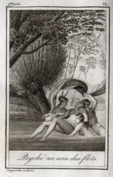 Psique en las olas. Grabado de 1819 en “Cartas a Emilie sobre la mitología” de Charles Albert Demoustier (1760-1801). Colección privada.