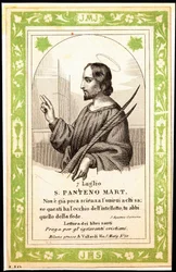 Representación de San Panteno de Alejandría Imagen piadosa. Postal. Principios del siglo XX. Colección privada