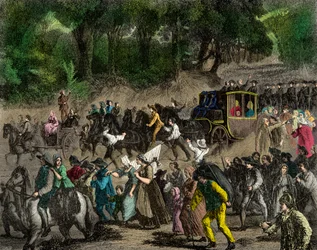 Regreso de la familia real a París después de su fuga a Varennes en 1791, Grabado, Colección privada