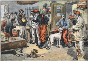 Regreso de África de los soldados del ejército francés enviados a Túnez. Grabado del periódico "Le Petite Parisien", 7/06/1908. Colección privada