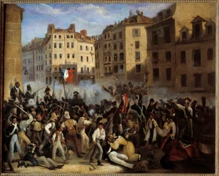 Revolución de 1830 - “La Carta o la Muerte” (batalla del 28 de julio, probablemente rue Saint-Antoine) - “Episodio de los días de julio de 1830”