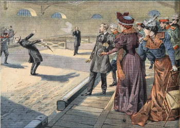 Los generales rusos Smyrnoff y Fock se baten en duelo. Grabado del periódico "Le Petit Parisien", 5/04/1908. Colección privada
